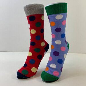 Womens Colorful Polka Dot Crew Socks 2 Pack Red Blue Green Gray
